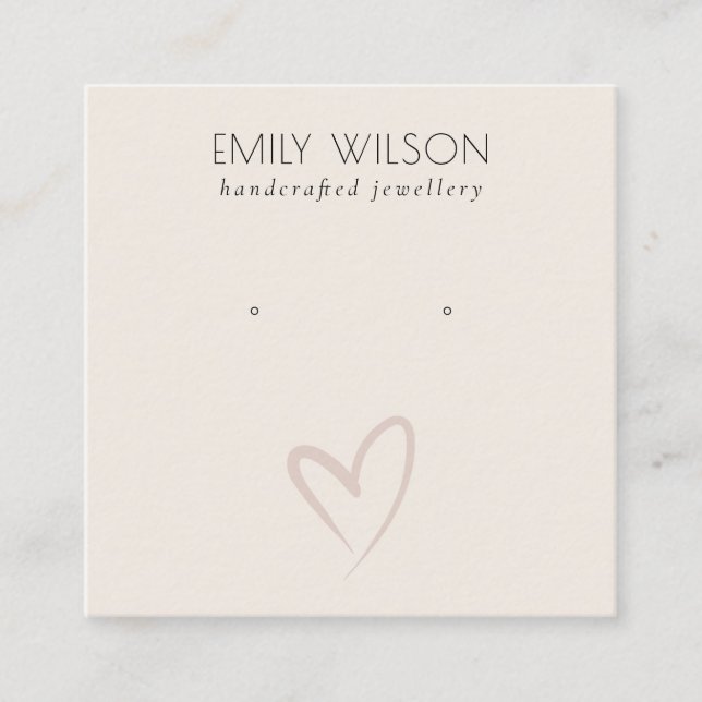 Simple Elegant Blush Heart Stud Earring Display Square Business Card (Front)