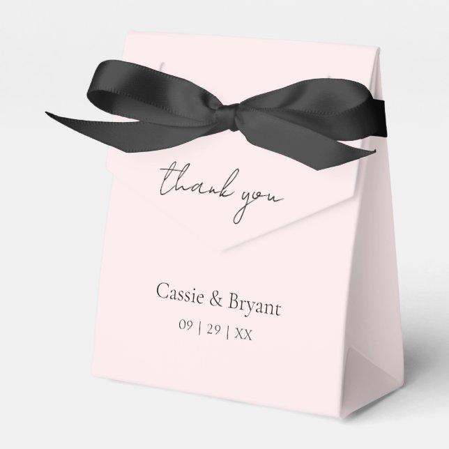 Simple Elegant Blush Pink & Black Thank You Favour Box (Front Side)