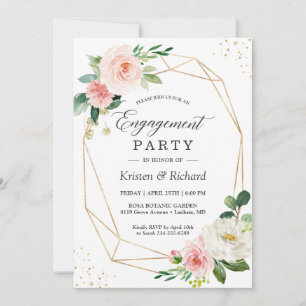 Simple Elegant Blush Pink Floral Engagement Party Invitation
