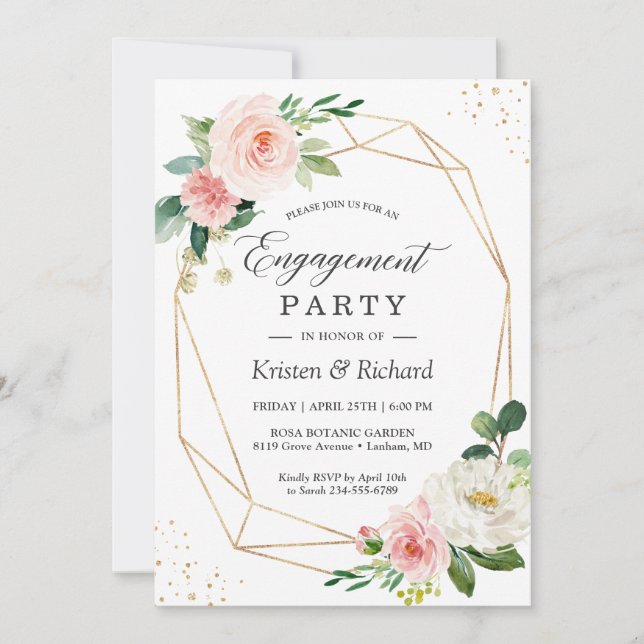 Simple Elegant Blush Pink Floral Engagement Party Invitation (Front)