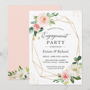 Simple Elegant Blush Pink Floral Engagement Party Invitation
