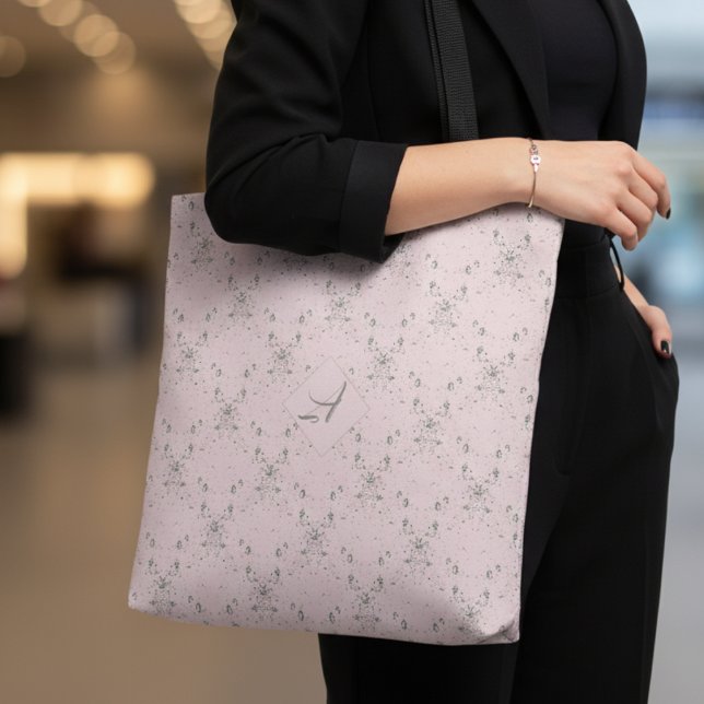 Simple Elegant Blush Pink Glitter Pattern Monogram Tote Bag (Creator Uploaded)