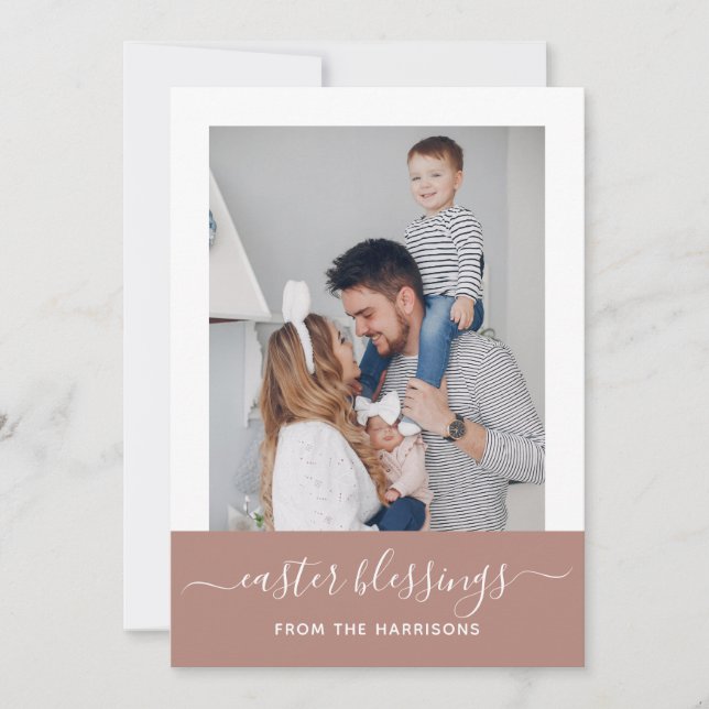 Simple Elegant Blush Script Family Photo Easter Holiday Card (Front)
