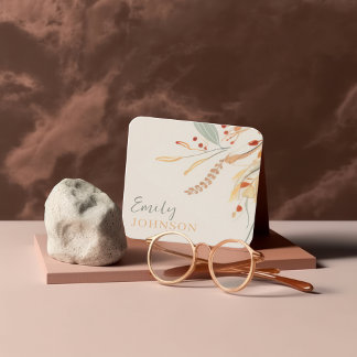 Simple Elegant Bohemian Botanical Calligraphy  Square Business Card
