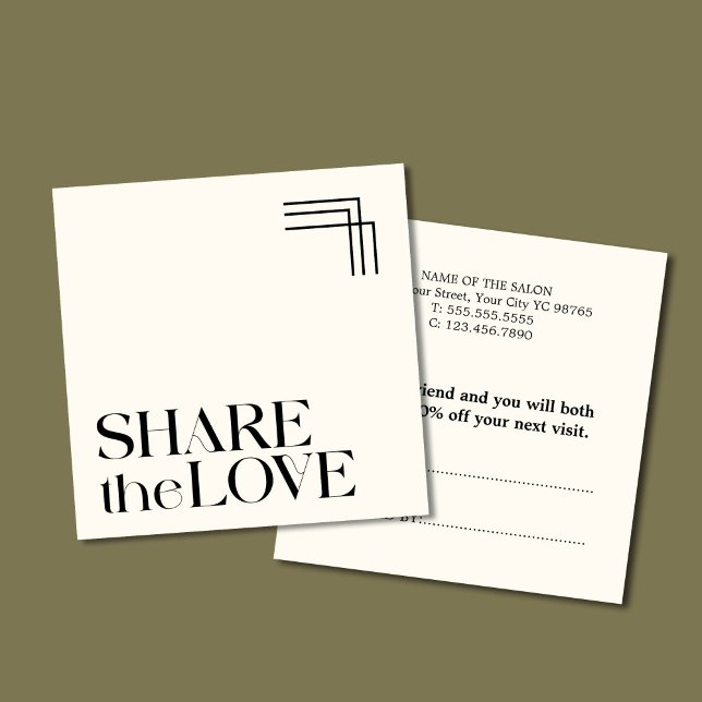 Simple Elegant Boho Black White Referral Card (Creator Uploaded)