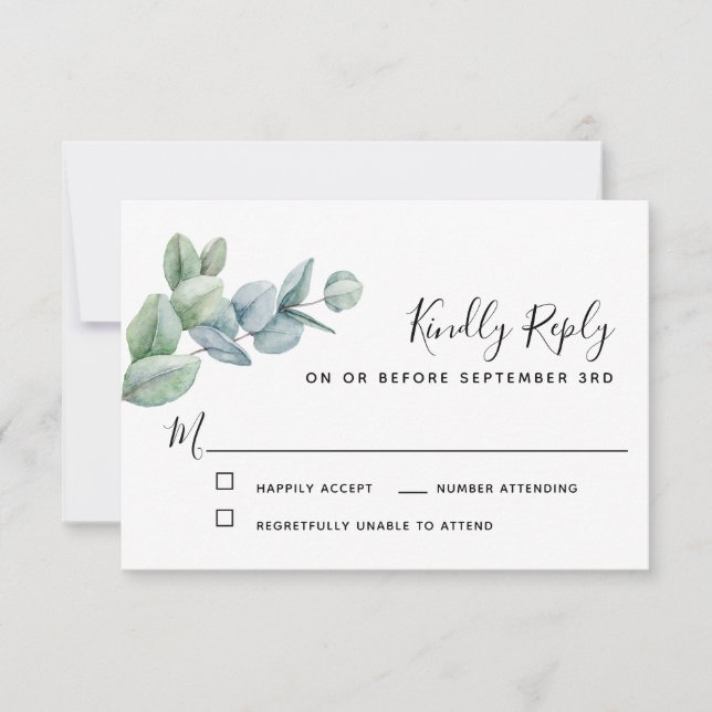 Simple Elegant Boho Eucalyptus Greenery RSVP Card (Front)