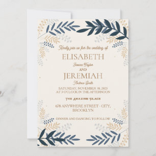 simple elegant boho floral botanical gold wedding invitation