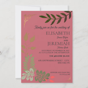 simple elegant boho floral botanical gold wedding invitation
