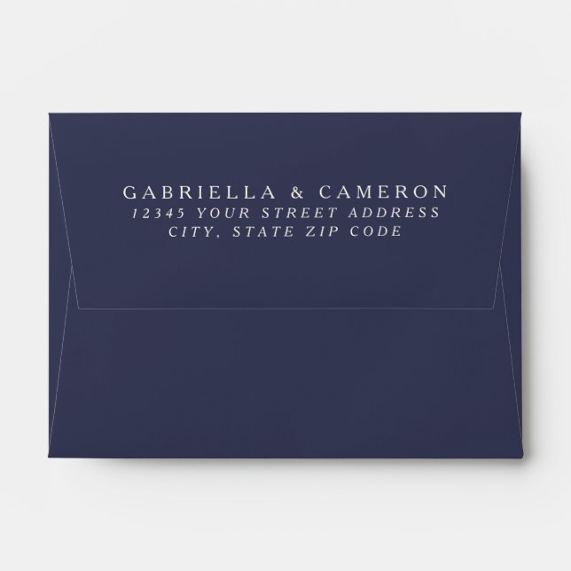 Simple Elegant Boho Floral Navy Return Address Envelope (Back (Top Flap))
