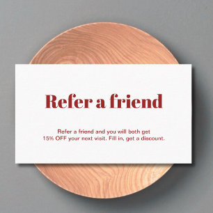 Simple Elegant Bold Red White Salon  Referral Card