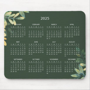 Simple Elegant Botanical 2025 Calendar Mousepad