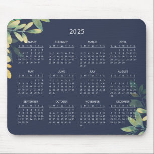Simple Elegant Botanical 2025 Calendar Mousepad