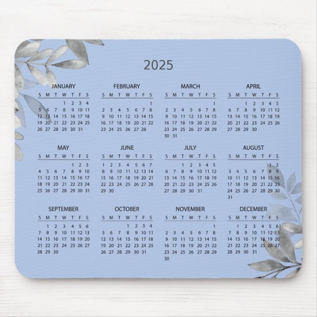 Simple Elegant Botanical 2025 Calendar | Mousepad (Front)