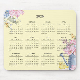 Simple Elegant Botanical 2026 Calendar Mousepad