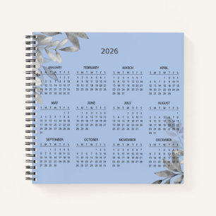 Simple Elegant Botanical 2026 Calendar Notebook