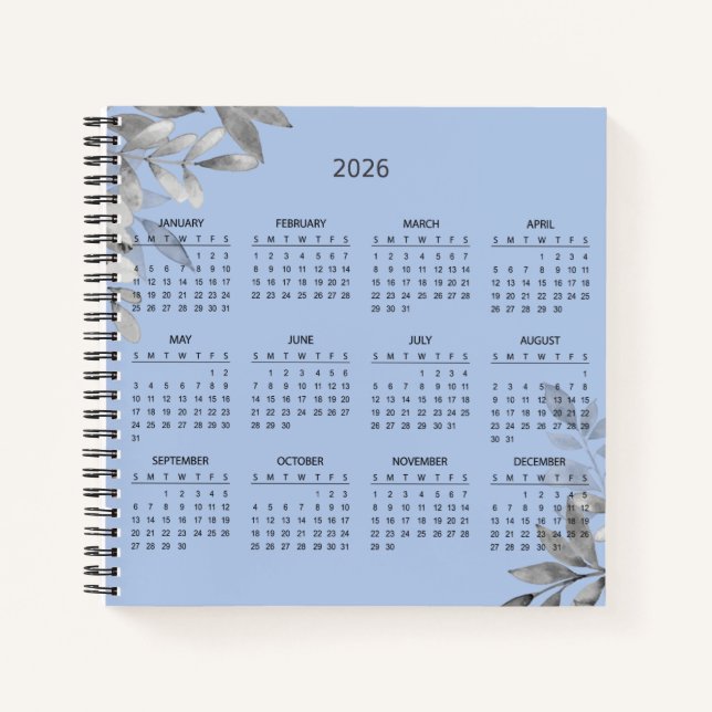 Simple Elegant Botanical 2026 Calendar |  Notebook (Front)