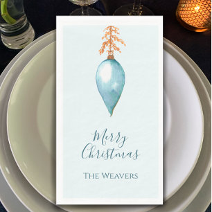 Simple Elegant Botanical Blue Watercolor Christmas Napkin