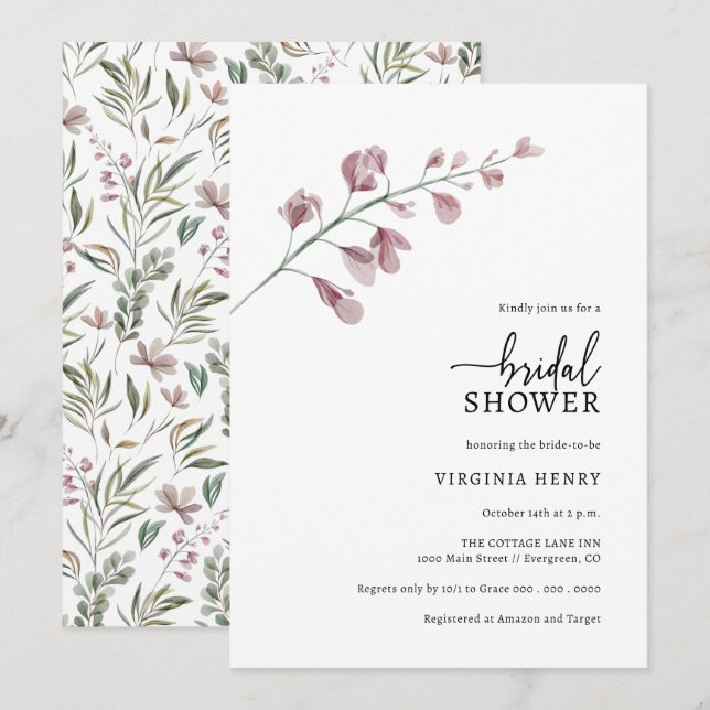 Simple Elegant Botanical Bridal Shower Invitation (Front/Back)