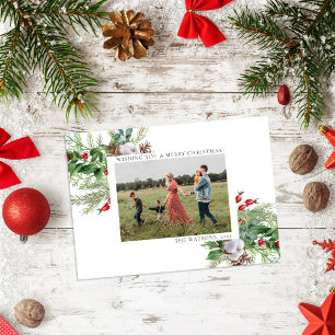 Simple Elegant Botanical Christmas Photo Holiday Card