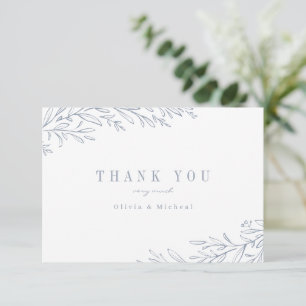 Simple elegant botanical dusty blue thank you card