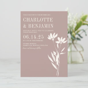 Simple Elegant Botanical Dusty Mauve Ivory Wedding Invitation