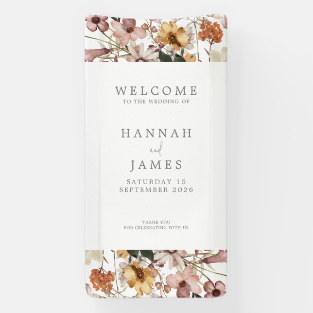 Simple Elegant Botanical Floral Wedding Welcome Banner (Vertical)