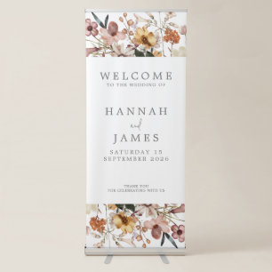 Simple Elegant Botanical Floral Wedding Welcome Retractable Banner