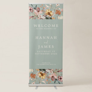 Simple Elegant Botanical Floral Wedding Welcome Retractable Banner