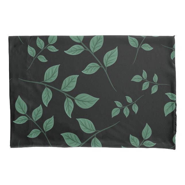Simple Elegant Botanical Green Leaves Pattern | Pillowcase (Front-Left)