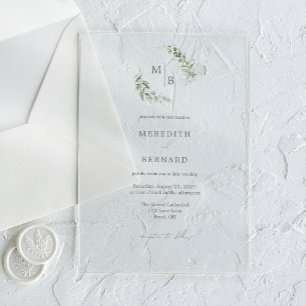 Simple Elegant Botanical Monogram Wedding Acrylic Invitations