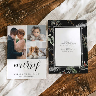Simple Elegant Botanical Photo Collage Christmas Holiday Card