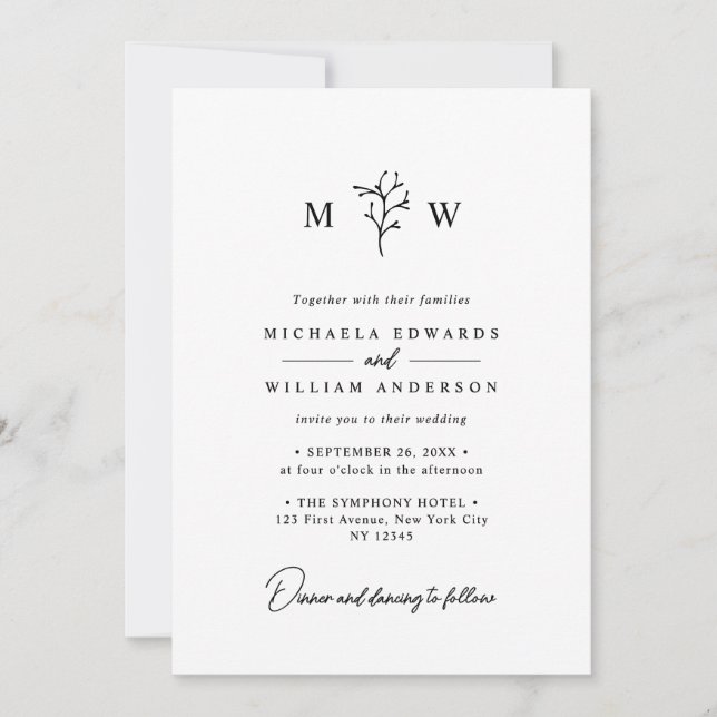Simple Elegant Botanical Typography Wedding Invitation (Front)