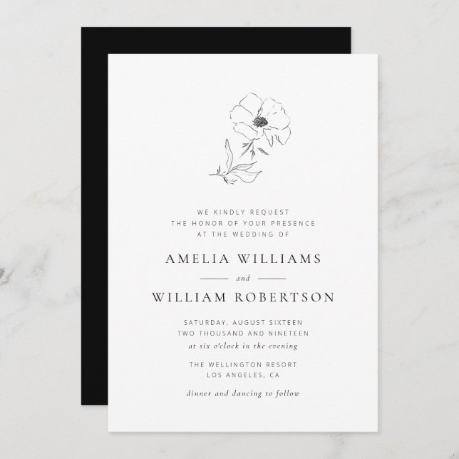 simple elegant botanical wedding invitation (Front/Back)