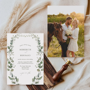 Simple Elegant Botanical Wedding Photo Invitation