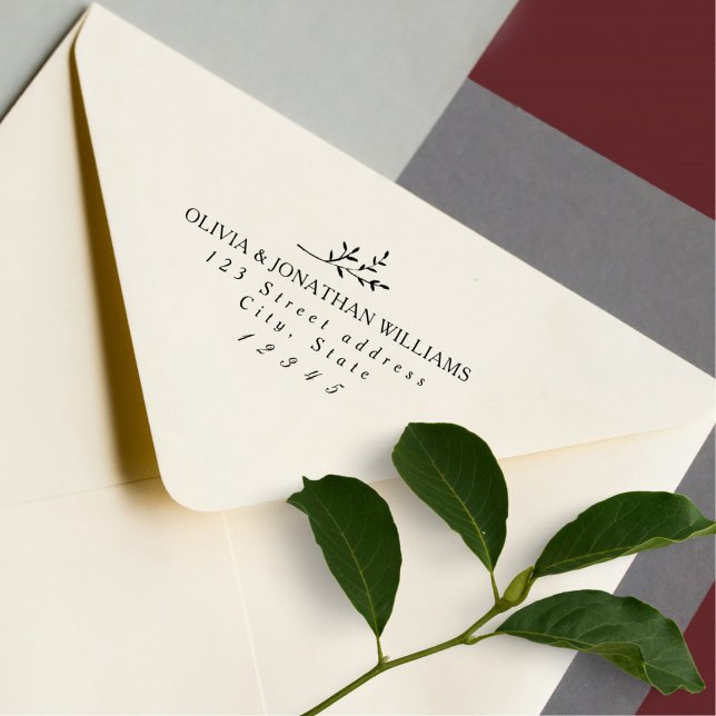 Simple Elegant Botanical Wedding Return Address Rubber Stamp (Creator Uploaded)