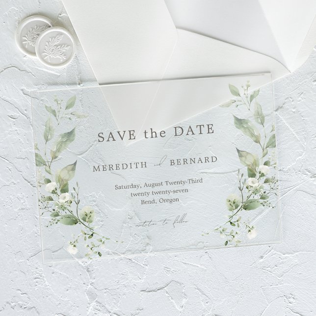 Simple Elegant Botanical Wedding Save the Date Acrylic Invitations (Creator Uploaded)