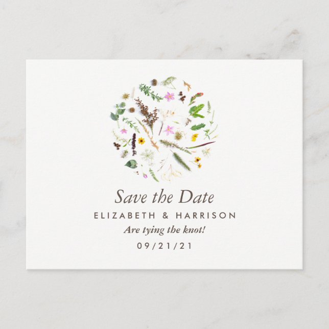 Simple Elegant Botanical Wild Flower Save the Date Announcement Postcard (Front)