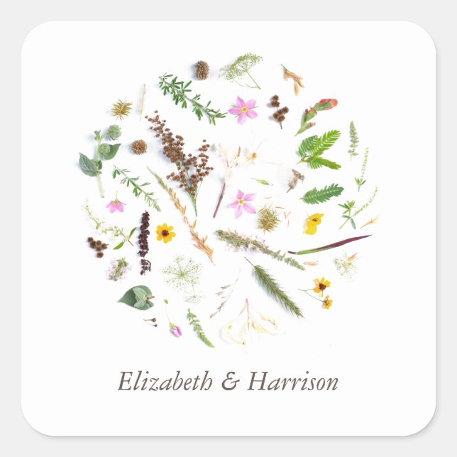 Simple Elegant Botanical Wild Flower Wedding Favou Square Sticker (Front)