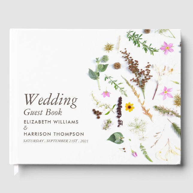 Simple Elegant Botanical Wild Flower Wedding Guest Book (Front)