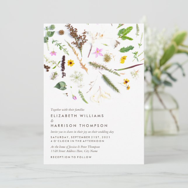 Simple Elegant Botanical Wild Flower Wedding Invitation (Standing Front)