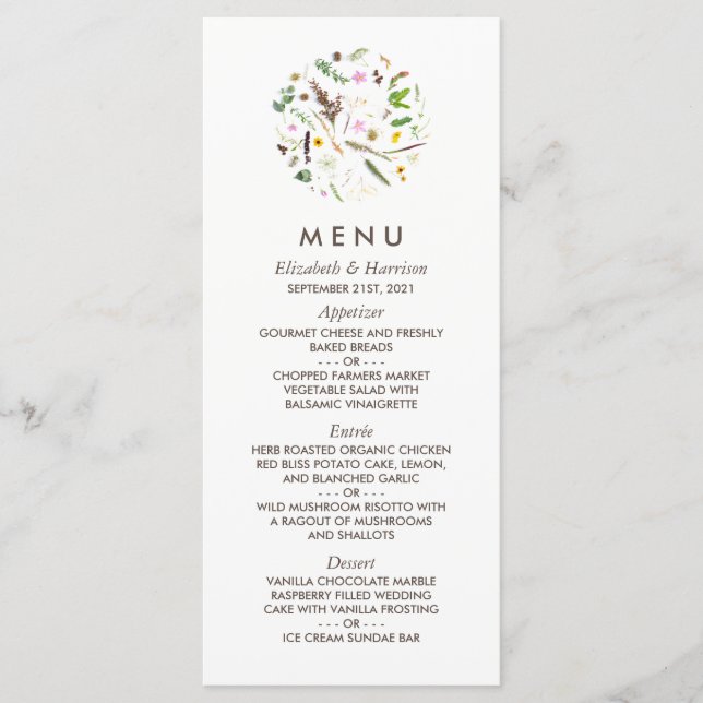 Simple Elegant Botanical Wild Flower Wedding Menu (Front)