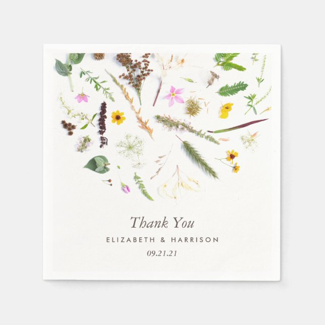 Simple Elegant Botanical Wild Flower Wedding Napkin (Front)
