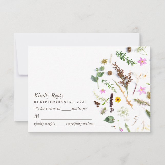 Simple Elegant Botanical Wild Flower Wedding RSVP Card (Front)