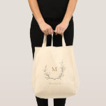 Simple elegant botanical wreath Bridesmaid Tote Bag<br><div class="desc">Monogrammed initial framed by elegant hand illustrated botanical leaves wreath,  with personalised name,  Simple and elegant, 
Great monogrammed gift for bridesmaid. 
See all the matching pieces in collection</div>