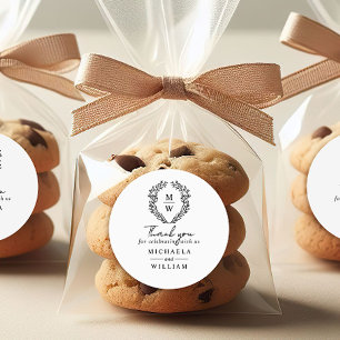 Simple Elegant Botanical Wreath Wedding Favour Classic Round Sticker