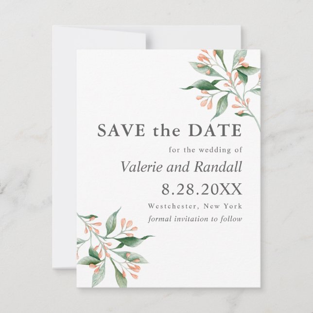 Simple Elegant Botnanical Wedding Save the Date (Front)