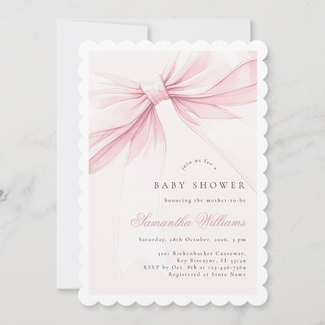 Simple Elegant Bow Baby Shower Invitation (Front)