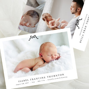simple elegant bow photo baby birth announcement