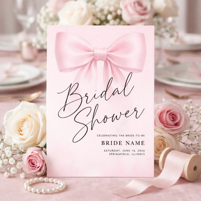 Simple Elegant Bow Stripe Bridal Shower Invitation (Creator Uploaded)
