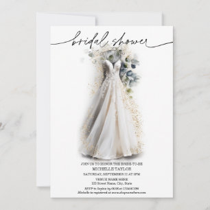 Simple Elegant Bridal Dress White Eucalyptus Invitation